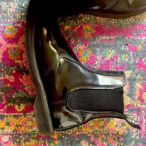 Patent leather Dr. Martens Flora Chelsea boot.